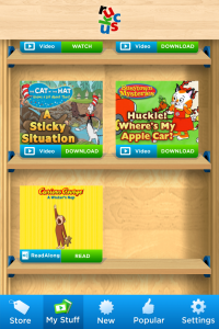 Knowing ahead of time that we would be in a no wifi zone, I downloaded the new Ruckus app from iTunes. The app is a virtual store filled with kid friendly storybooks and videos that fully download to your phone or tablet.  